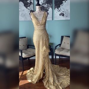 Rachel Allan gold formal dress or evening gown